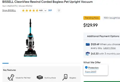 BISSELL CleanView Rewind Corded Bagless Pet Upright Vacuum - Thumbnail 2